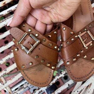 Stuart Weitzman Brown Sandals with Gold Studs